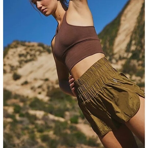 Free People The Way Home Army Green Lined Shorts Size Small Athletic Running L1 - Picture 2 of 8